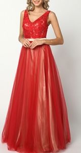 COPY - Red/gold lace v neck formal evening bridesmaid mother of the bride dress